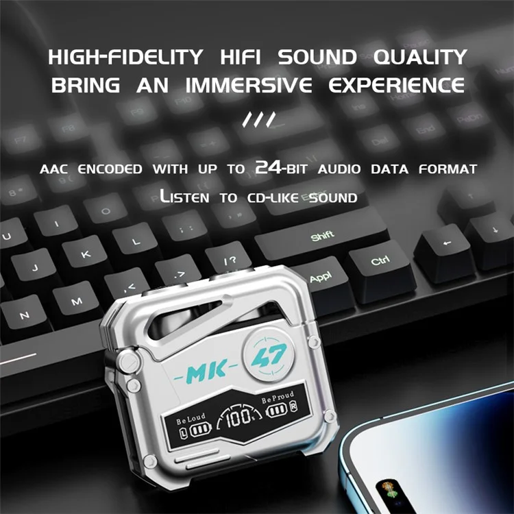 MK47 Mechanical TWS E-sports Headphones Gaming Wireless Bluetooth-compatible In-ear Headset - Silver