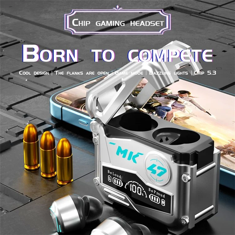 MK47 Mechanical TWS E-sports Headphones Gaming Wireless Bluetooth-compatible In-ear Headset - Silver