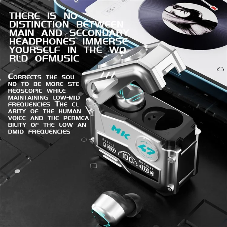 MK47 Mechanical TWS E-sports Headphones Gaming Wireless Bluetooth-compatible In-ear Headset - Silver
