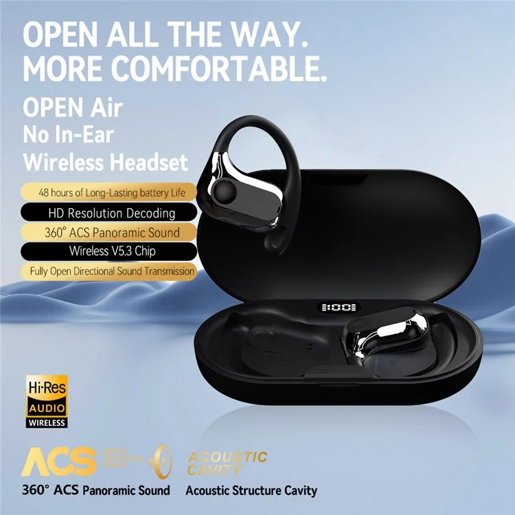 LX03 Wireless Bluetooth Bone Conduction Earphone Stereo Music Earhook Sports Headset - Black