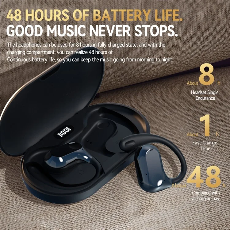 LX03 Wireless Bluetooth Bone Conduction Earphone Stereo Music Earhook Sports Headset - Black
