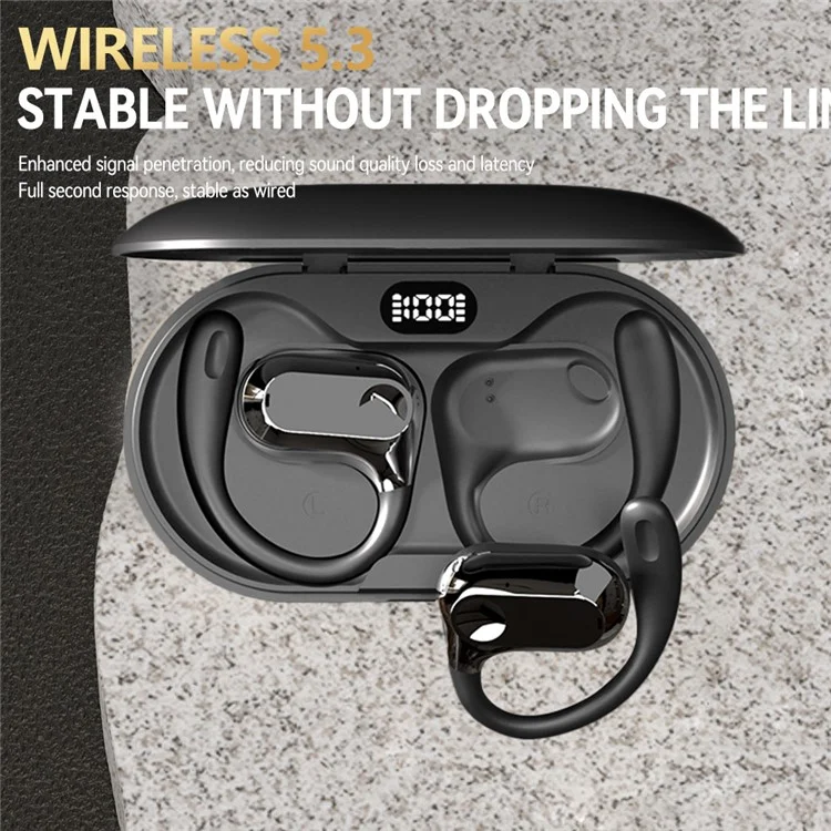LX03 Wireless Bluetooth Bone Conduction Earphone Stereo Music Earhook Sports Headset - Black