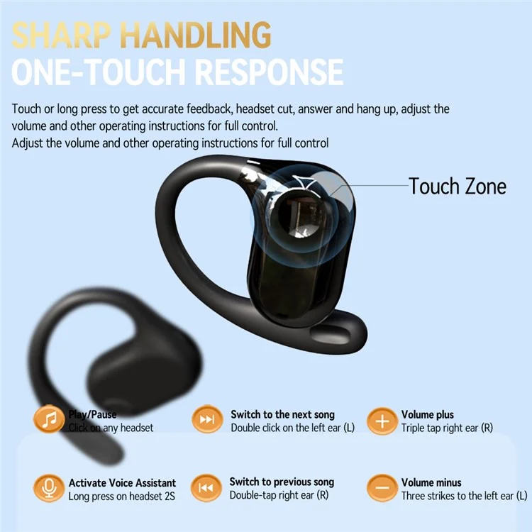 LX03 Wireless Bluetooth Bone Conduction Earphone Stereo Music Earhook Sports Headset - Black