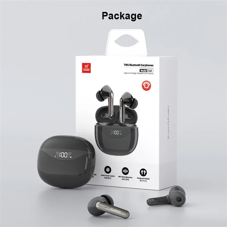XUNDD X28 TWS Bluetooth-compatible Earphone ANC Noise Canceling Music Gaming Wireless Headset - Black