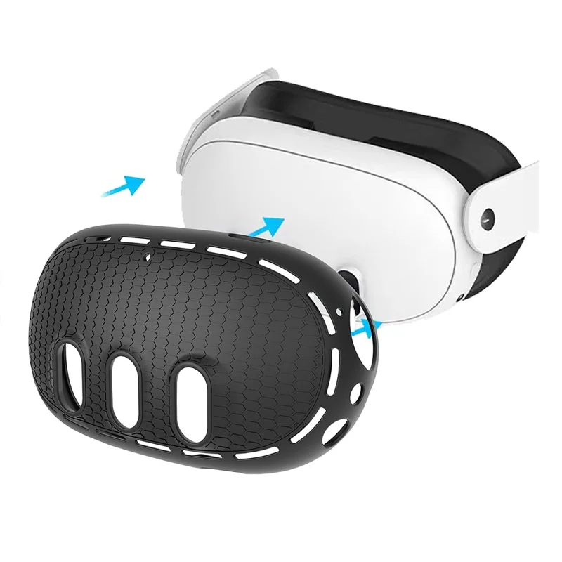 For Meta Quest 3 Silicone Case + Titanium Alloy Tempered Glass Lens Film VR Headset Accessories - Light Grey / Silver