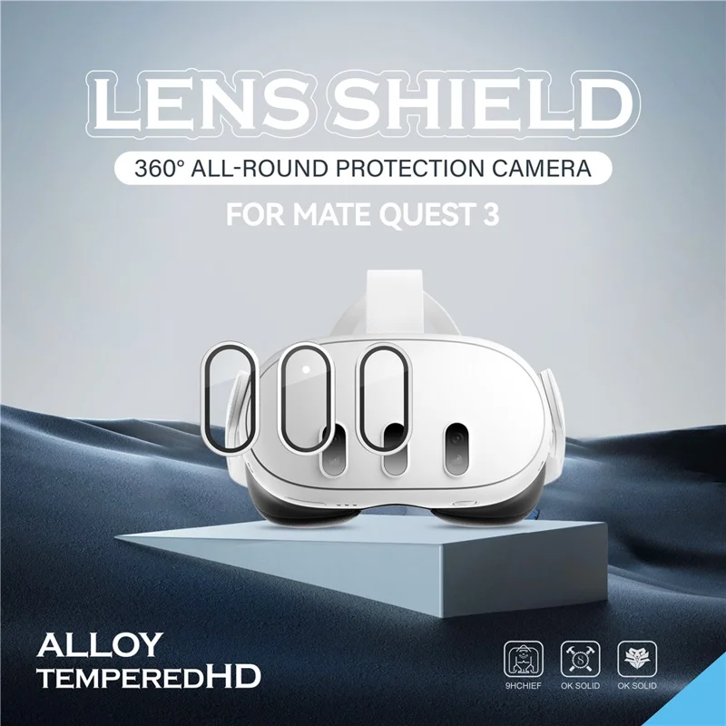 For Meta Quest 3 Silicone Case + Titanium Alloy Tempered Glass Lens Film VR Headset Accessories - Light Grey / Silver