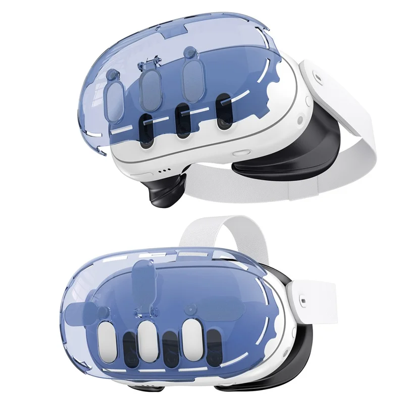JYS JYS-MQ012 Para Meta Quest 3 Capa VR Acessórios de Headset Capa de PC Transparente Protetor de Lente da Câmera - Azul Transparente