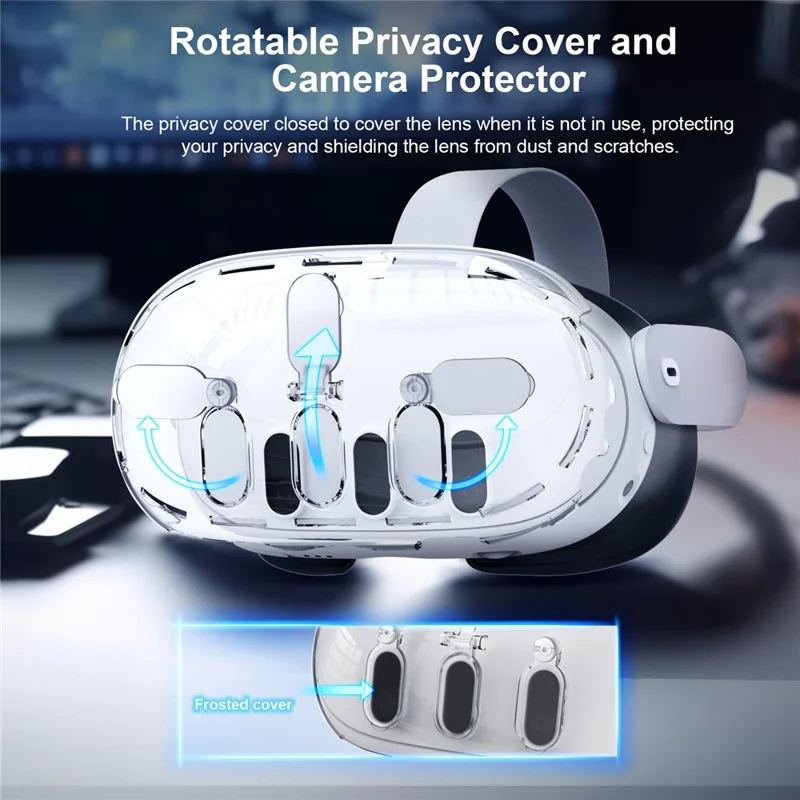 JYS JYS-MQ012 Para Meta Quest 3 Capa VR Acessórios de Headset Capa de PC Transparente Protetor de Lente da Câmera - Azul Transparente