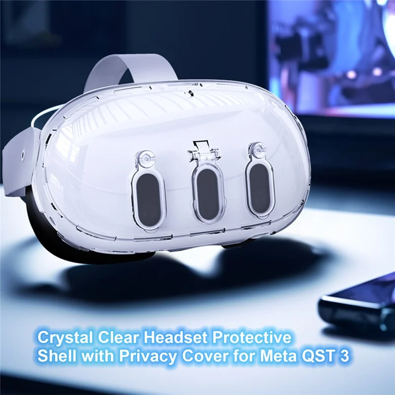JYS JYS-MQ012 Para Meta Quest 3 Capa VR Acessórios de Headset Capa de PC Transparente Protetor de Lente da Câmera - Azul Transparente