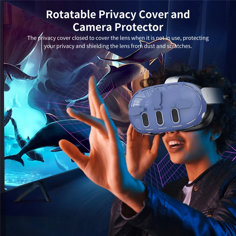 JYS JYS-MQ012 Para Meta Quest 3 Capa VR Acessórios de Headset Capa de PC Transparente Protetor de Lente da Câmera - Azul Transparente