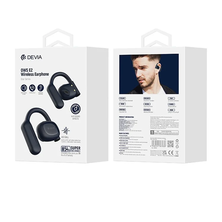 DEVIA Star Series EM043 OWS E2 Single Ear Wireless Earphone Ear-Hook ENC Noise Reduction Bluetooth-compatible Earbud - Dark Blue