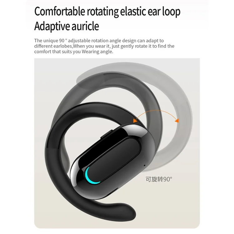 Casque d'écoute Bluetooth 5.3 sans fil à oreillette unique M-F9 pour sports et course - Noir