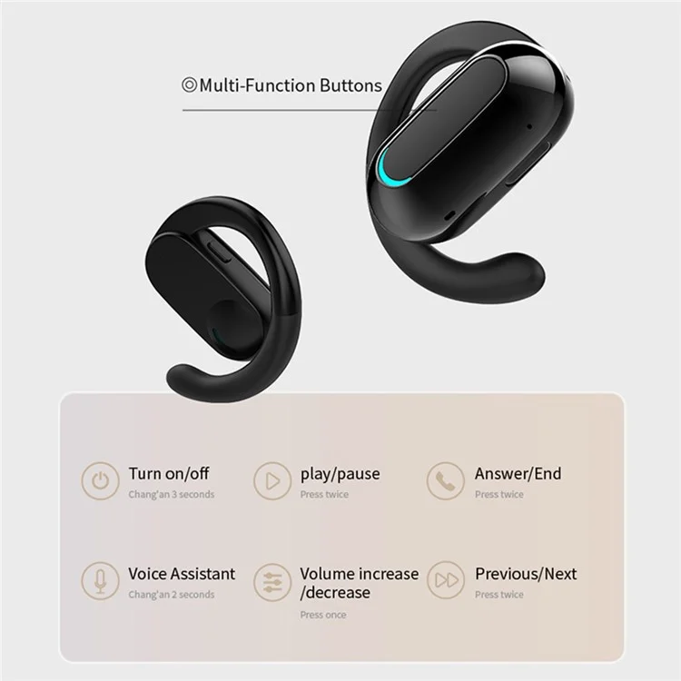 Casque d'écoute Bluetooth 5.3 sans fil à oreillette unique M-F9 pour sports et course - Noir