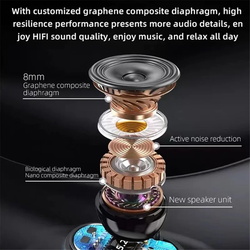 YD07 Wireless Bluetooth-compatible Earbuds CVC+DSP Dual Noise Reduction Headphones - Black