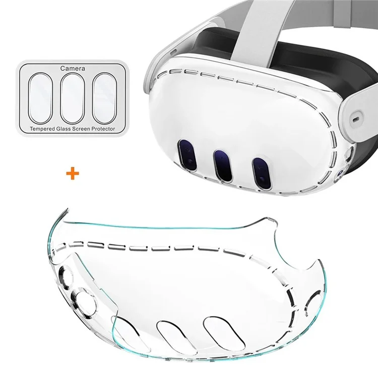 PC Case for Meta Quest 3 VR Headset with 3Pcs Tempered Glass Lens Film
