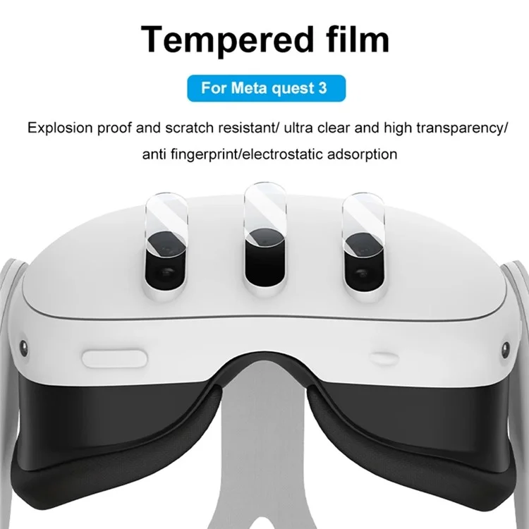 PC Case for Meta Quest 3 VR Headset with 3Pcs Tempered Glass Lens Film