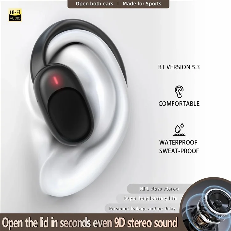 JM05 OWS Air Conduction Bluetooth-compatible Headphones Wireless HiFi Sports Earphones - Black