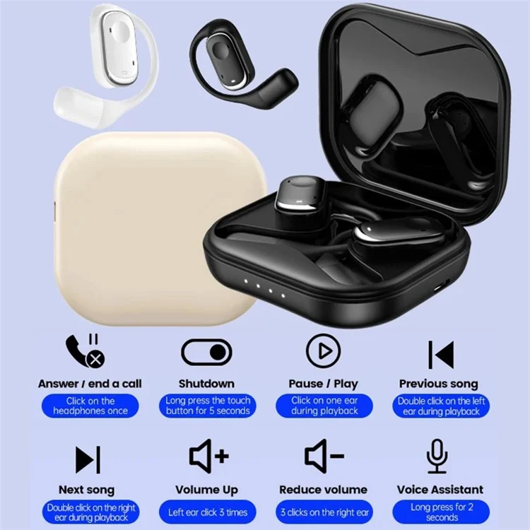 Y30 ENC Noise Canceling Hook Headphones Low Latency OWS Bluetooth-compatible Earphones - Black