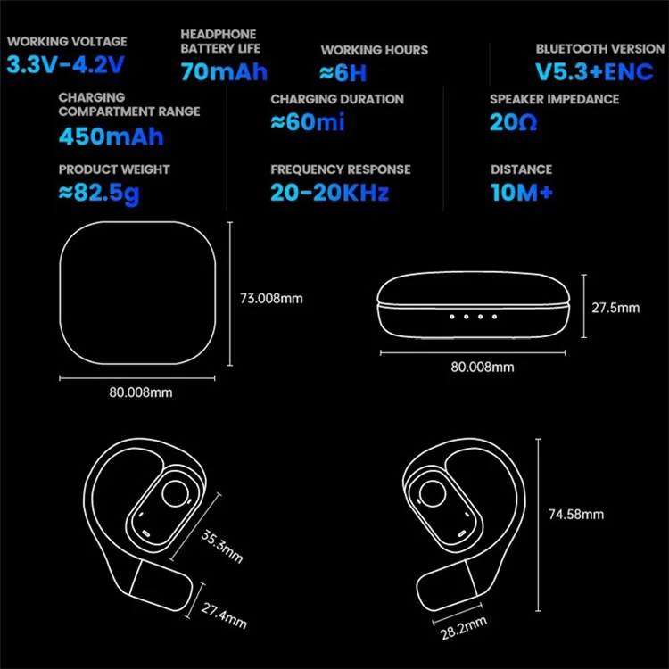 Y30 ENC Noise Canceling Hook Headphones Low Latency OWS Bluetooth-compatible Earphones - Black