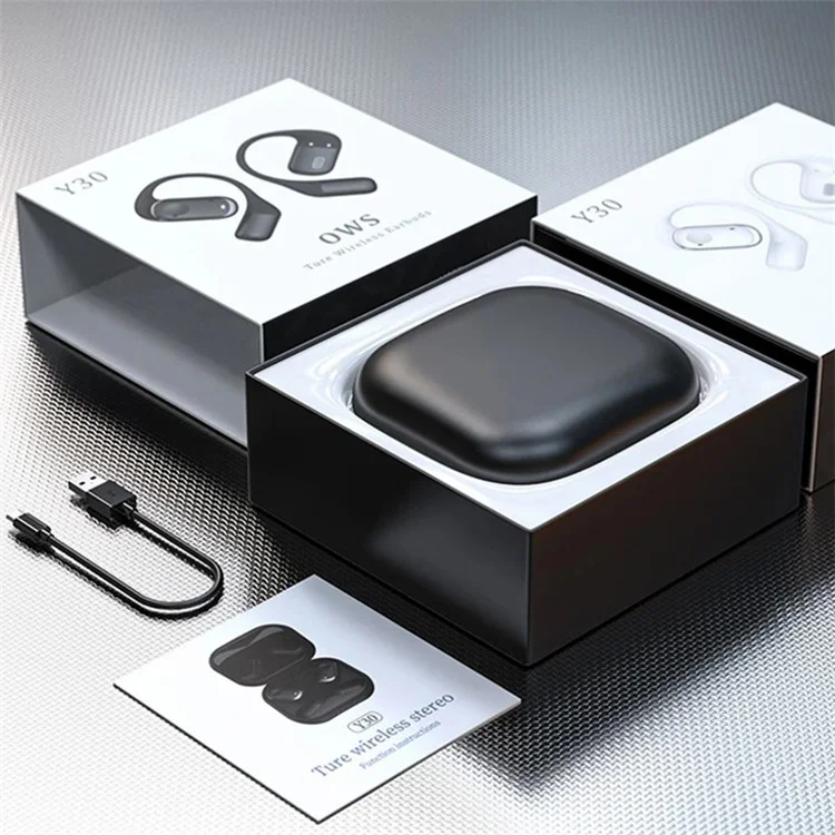 Y30 ENC Noise Canceling Hook Headphones Low Latency OWS Bluetooth-compatible Earphones - Black