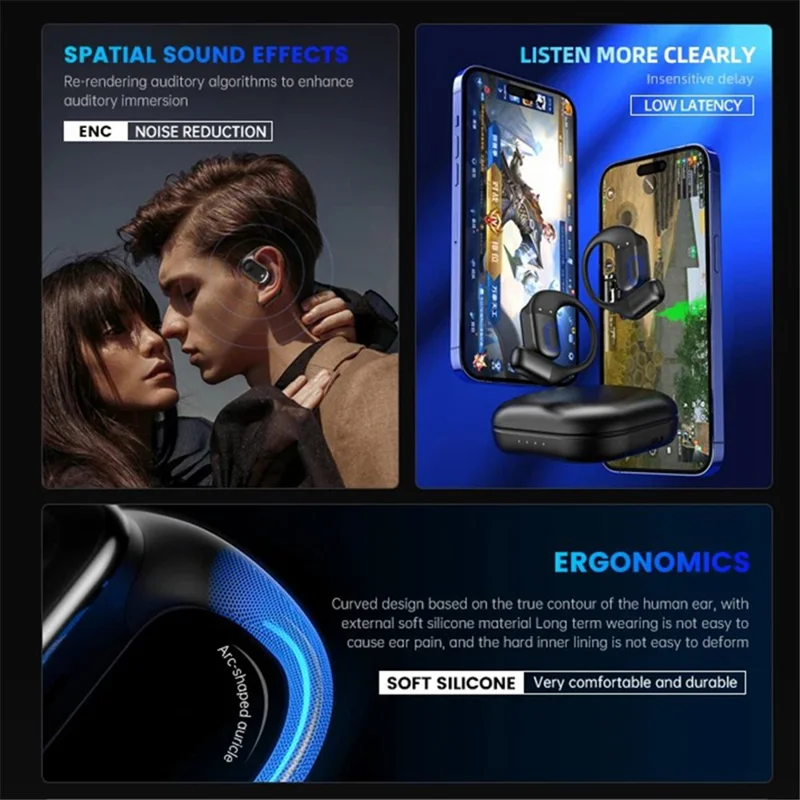 Y30 ENC Noise Canceling Hook Headphones Low Latency OWS Bluetooth-compatible Earphones - Beige