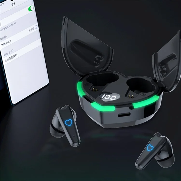 i6S Digital Display Bluetooth-compatible 5.3 TWS Earphones + Heart Shape Charging Case  - Black