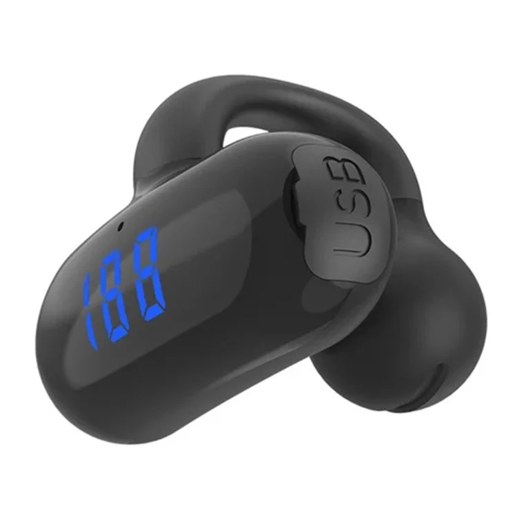 F20 Bluetooth Ear Clip Earphone Display Digital Wireless Music Headset - Preto