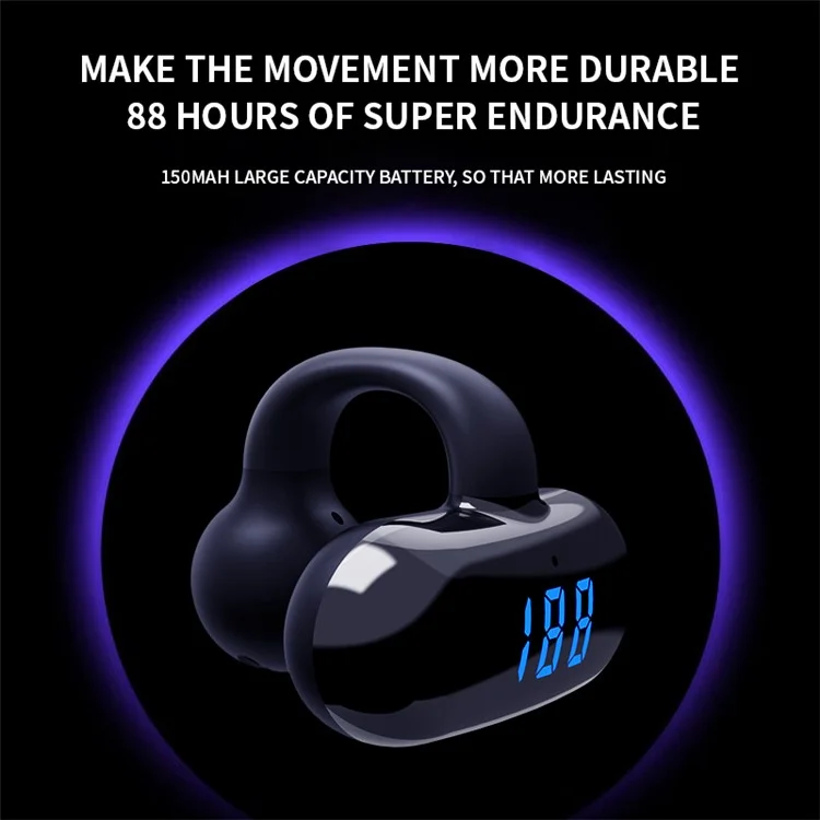 F20 Bluetooth Ear Clip Earphone Display Digital Wireless Music Headset - Preto