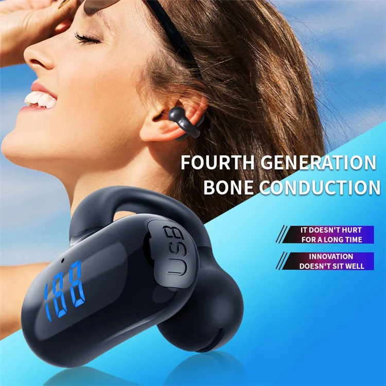 F20 Bluetooth Ear Clip Earphone Display Digital Wireless Music Headset - Preto