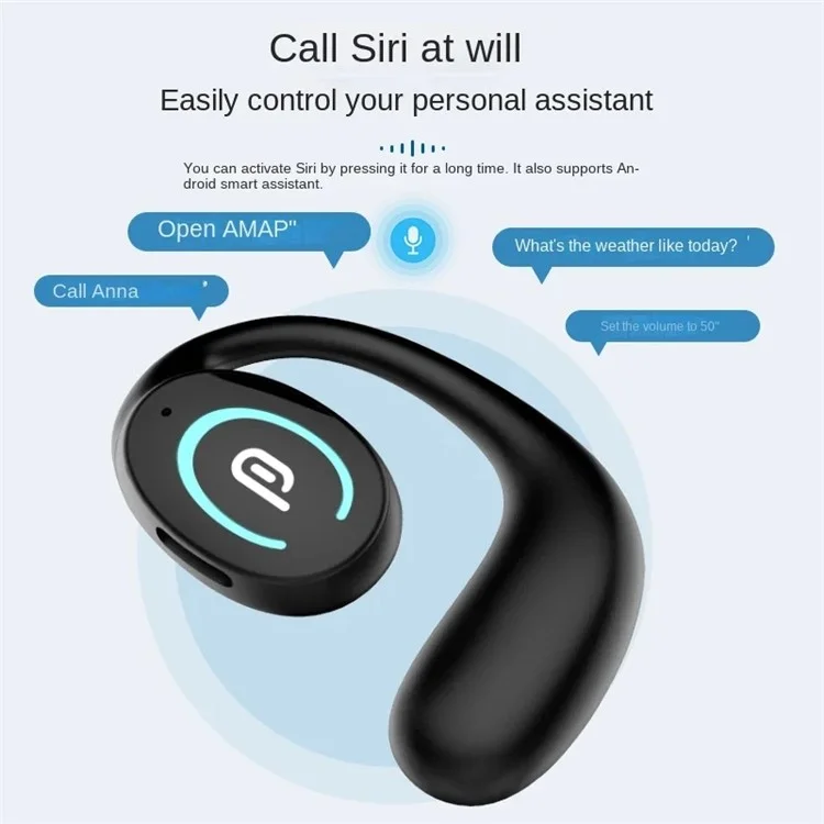 K9 Single Ear Bluetooth 5.3 Earhook Headset Bone Conduction Music Earphone - Preto