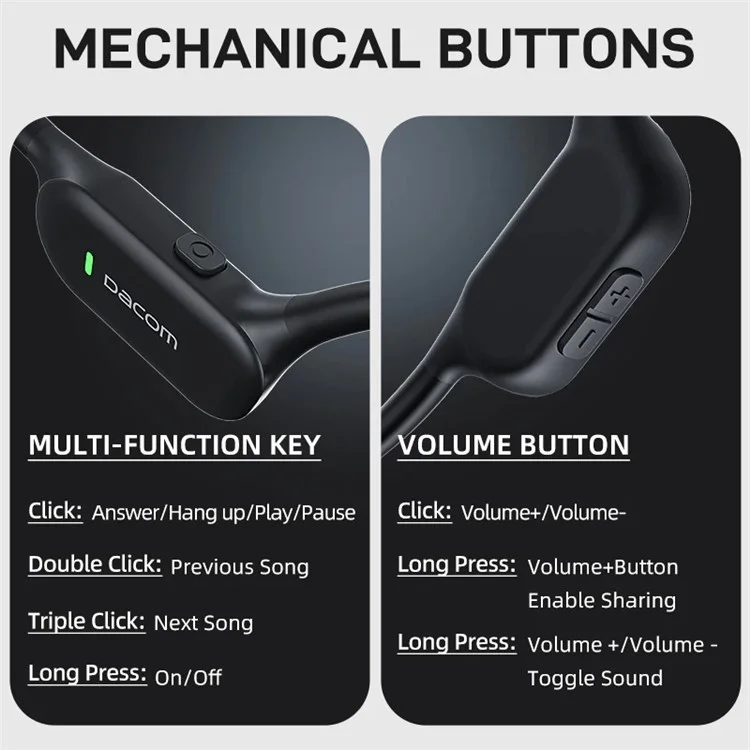 DACOM E80 Knochenleitungskopfhörer Drahtlos Bluetooth 5.3 Ohrhörer - Schwarz