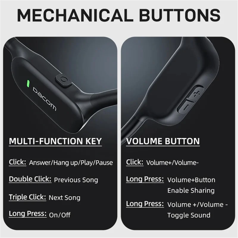 سماعة رأس DACOM E80 من النوع العظمي لاسلكية بلوتوث 5.3 - أخضر