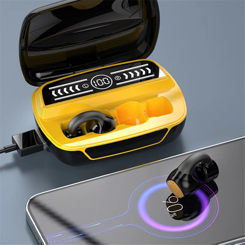 W300 Bluetooth-compatible 5.3 Ear Clip Earphone Digital Display Wireless Headset with Power Bank Function - Black