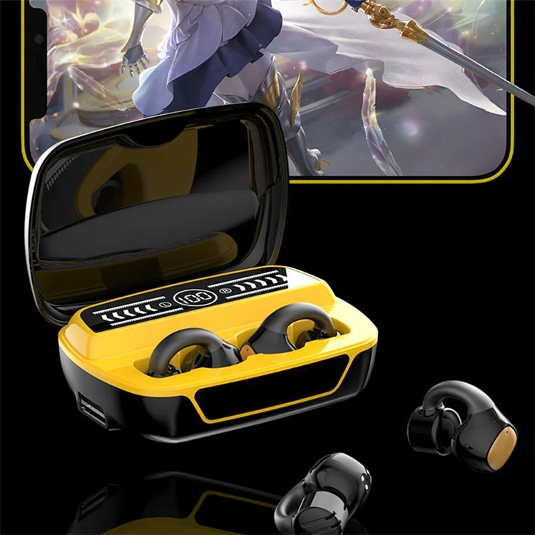 W300 Bluetooth-compatible 5.3 Ear Clip Earphone Digital Display Wireless Headset with Power Bank Function - Black