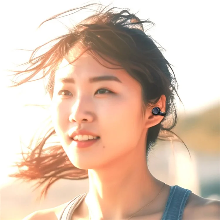 W300 Bluetooth-compatible 5.3 Ear Clip Earphone Digital Display Wireless Headset with Power Bank Function - Black