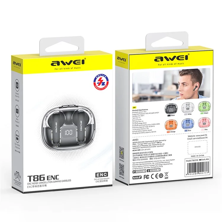 AWEI T86 ENC Noise-Canceling Wireless Bluetooth-compatible Headset Hi-Fi Stereo TWS Earbuds - Pink