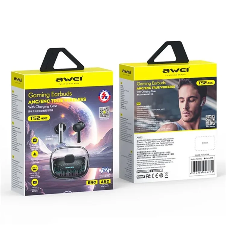 AWEI T52 TWS Wireless Earbuds ANC Noise Cancellation Bluetooth-compatible Earphones