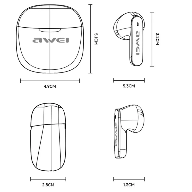 AWEI T68 4 Mic ENC Noise Canceling Bluetooth Headset HiFi Sound Earphones - Negro