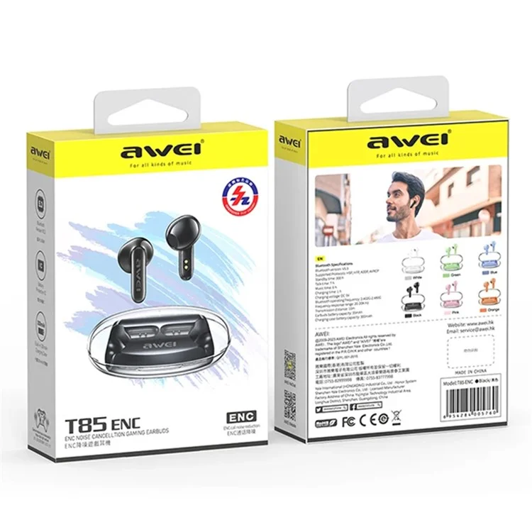 AWEI T85 ENC Auriculares Bluetooth con cancelación de ruido, auriculares inalámbricos TWS - Negro