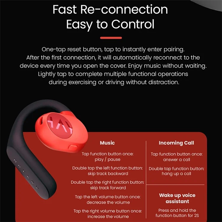 HAYLOU OW01 Ear Hanging Bluetooth-compatible Headset OWS Sports Music Earphone - Orange Red+Black