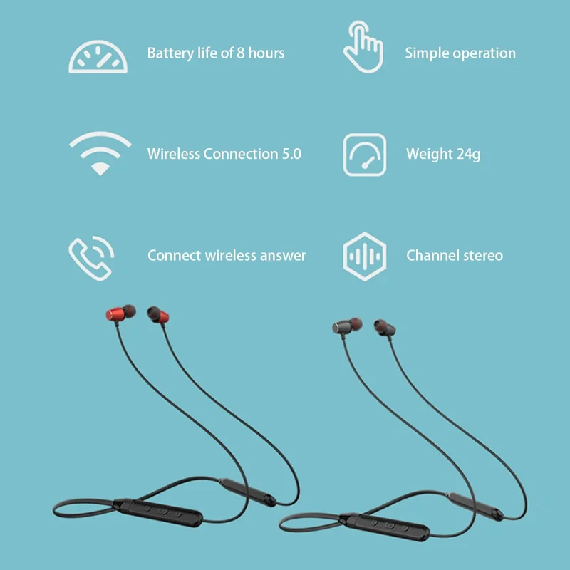 YISON E19 Magnetic Neckband Bluetooth-compatible In-ear Headset Sport Wireless Music Earphone - Black