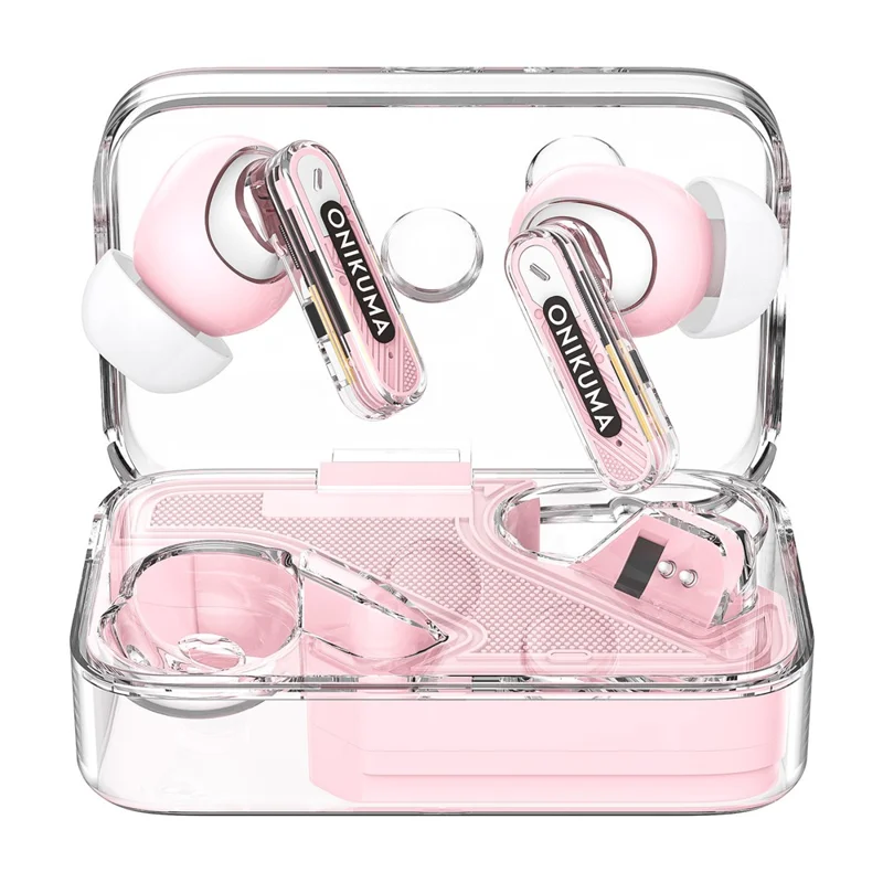 ONIKUMA T5 1 Pair Low Delay Headset Bluetooth-compatible Wireless ANC+ENC Gaming Earphone - Pink