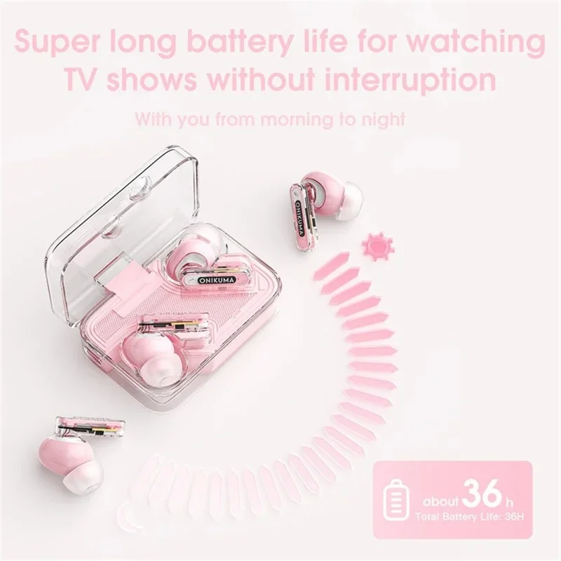 ONIKUMA T5 1 Pair Low Delay Headset Bluetooth-compatible Wireless ANC+ENC Gaming Earphone - Pink