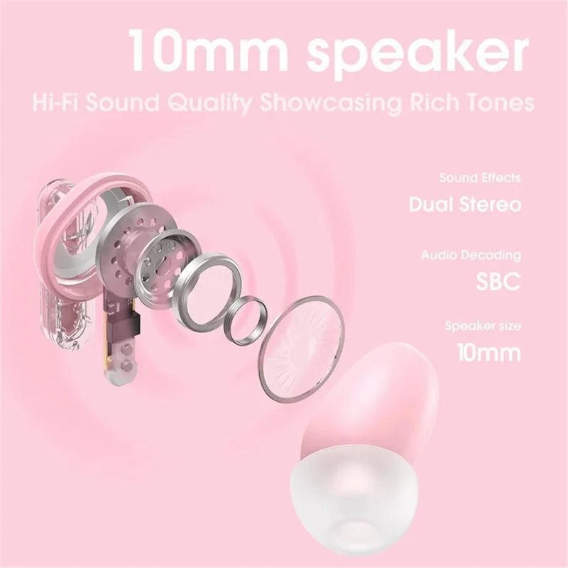 ONIKUMA T5 1 Pair Low Delay Headset Bluetooth-compatible Wireless ANC+ENC Gaming Earphone - Pink