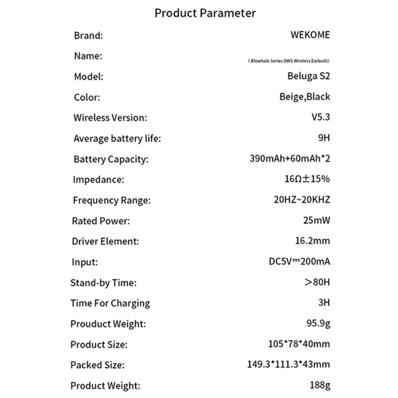 WEKOME Beluga S2 OWS Bluetooth-compatible Earhook Headset Wireless Earphone with Charging Case - Beige