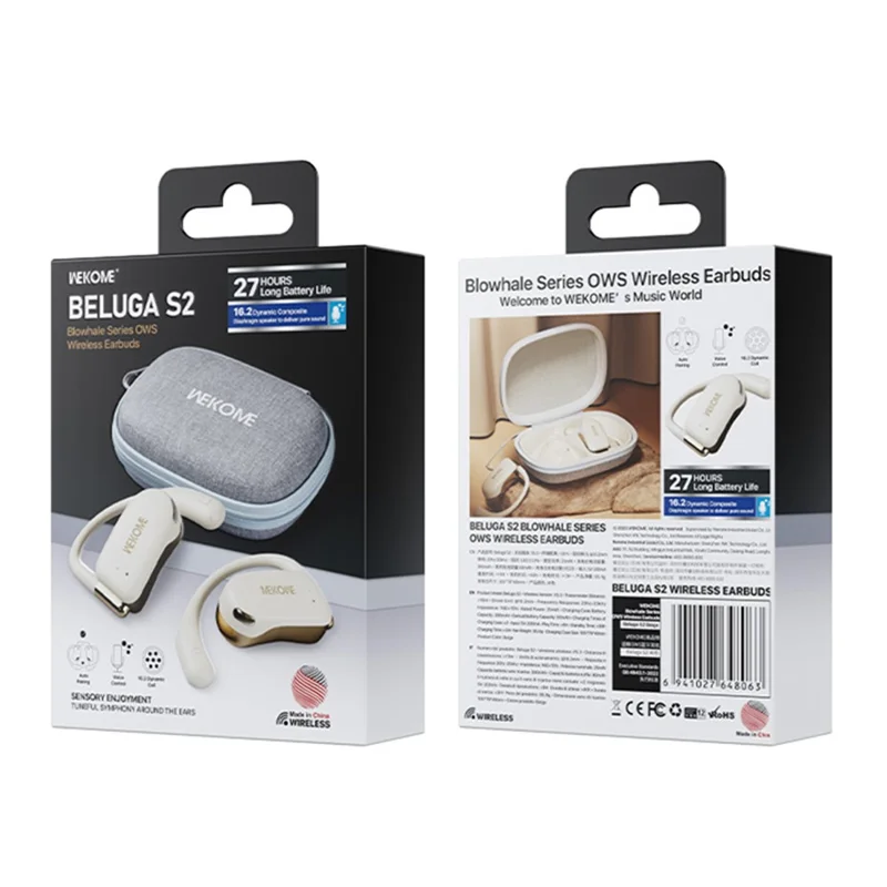 WEKOME Beluga S2 OWS Bluetooth-compatible Earhook Headset Wireless Earphone with Charging Case - Beige
