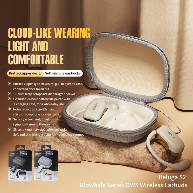 WEKOME Beluga S2 OWS Bluetooth-compatible Earhook Headset Wireless Earphone with Charging Case - Beige