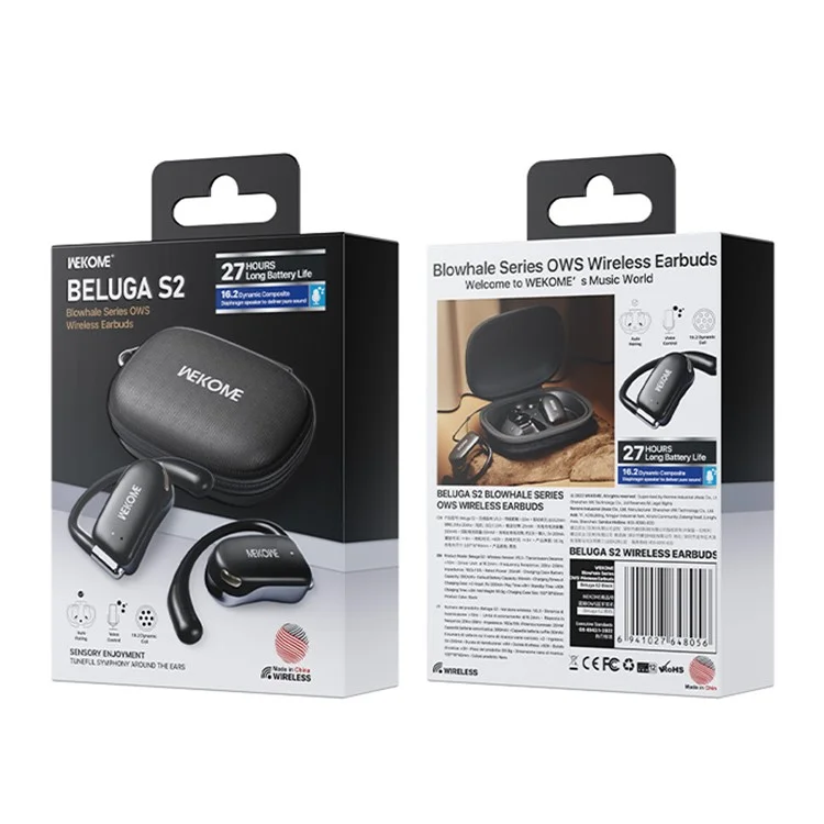 WEKOME Beluga S2 OWS Bluetooth-гарнитура с крючком для уха Беспроводные наушники с зарядным футляром - чёрный 