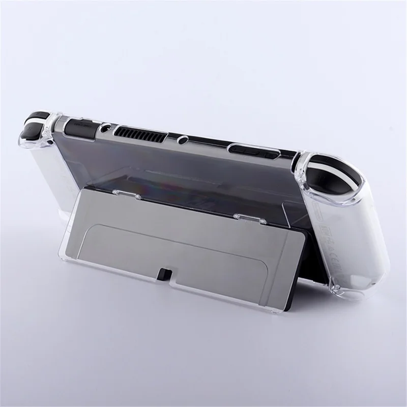 For Nintendo Switch OLED Protector Transparent Hard PC Case with Kickstand - Transparent Red