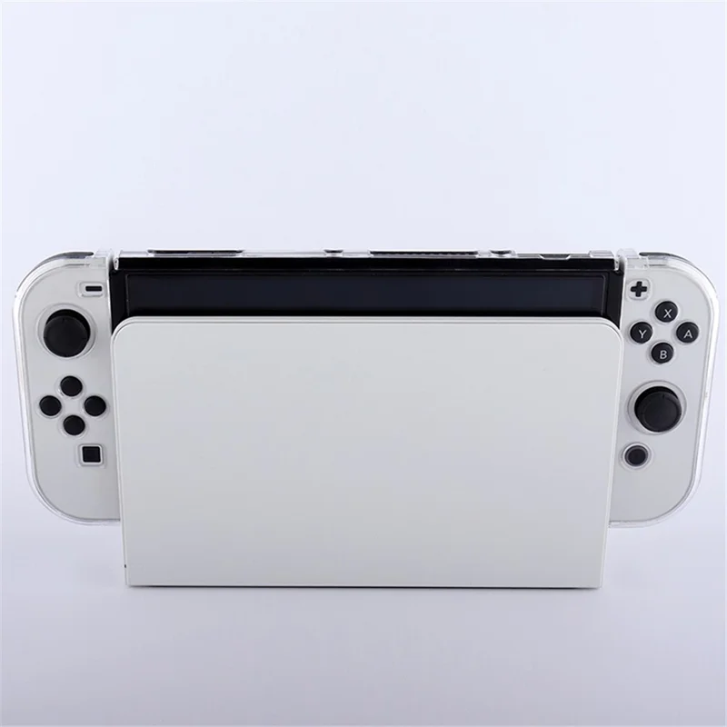 For Nintendo Switch OLED Protector Transparent Hard PC Case with Kickstand - Transparent Red